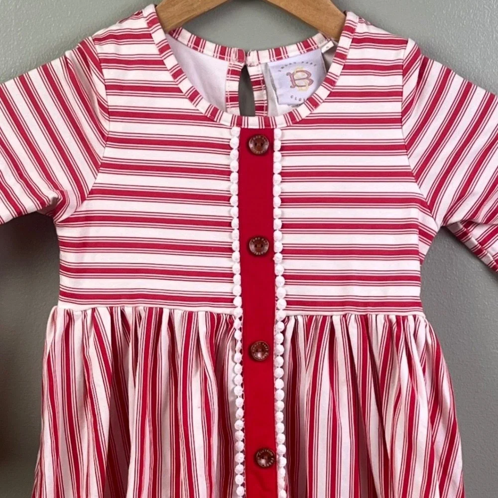 Swoon Baby Red Candy Striped Long Sleeve Pocket Knit‎ Dress Cottage 5 Girls